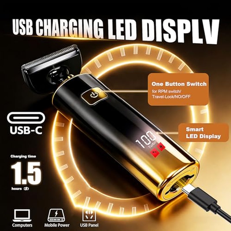 Back Shaver for Men, LED Display 5 in 1 Body Hair Groomers Kits with Rechargeable with Long Handle Waterproof IPX6,Multi-Functional Back Trimmer for Men