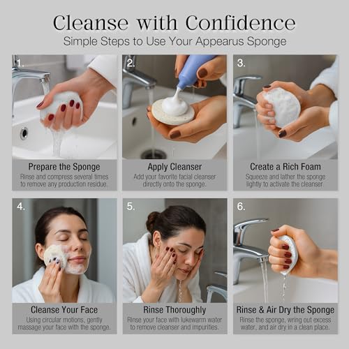 Appearus Natural Cellulose Facial Sponges ? 100 Pack (Compressed) ? Professional Spa Facial Sponge Pads for Cleansing, Exfoliating, Makeup Removal ? White ? Gentle on Sensitive Skin