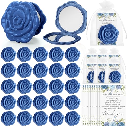 Blue Bridal Shower Favors Set - 50 Rose Compact Mirrors, Thank You Cards & Organza Bags - Variation of THIS listing