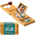SereneLife Natural 2-in-1 Foldable Bamboo Bath and Bed Tray with Adjustable Length