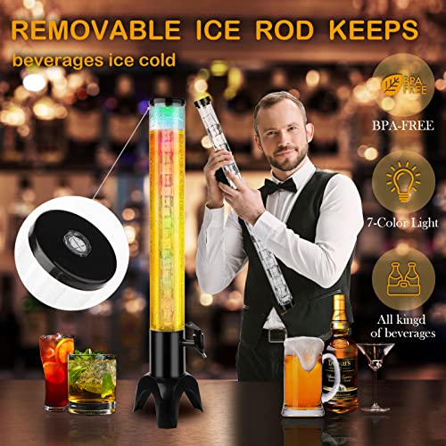 2pcs Beer Dispenser Tower with Ice Tube & LED Light - 100oz Beverage Tower for Parties