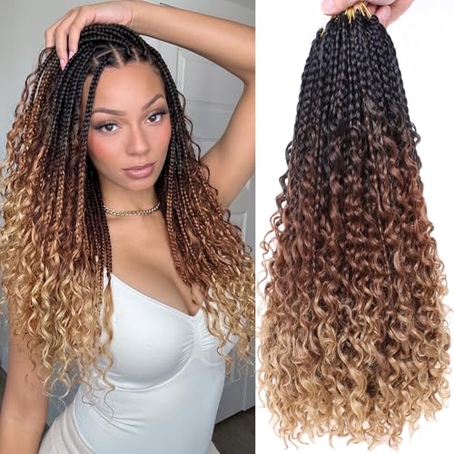 COOKOO 18in Boho Goddess Box Braids Crochet Hair 8 Packs 1B/30/27 - Pre-Looped, Heat-Resistant Synthetic