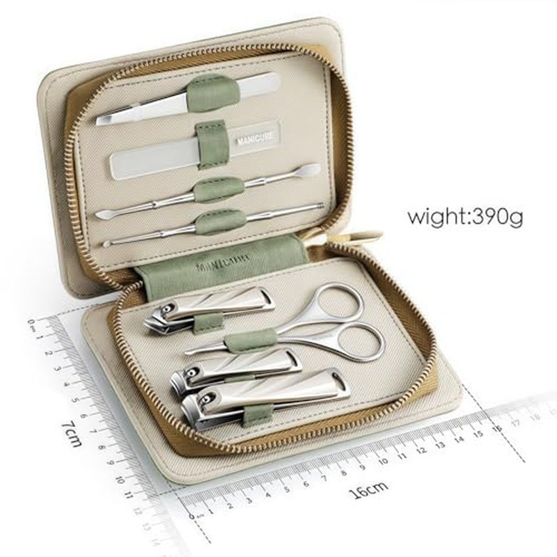 8-Piece Manicure Pedicure Set-Stainless Steel Nail Clippers Toenail Fingernail Cutters with Travel Case Complete Grooming Kit (Green)