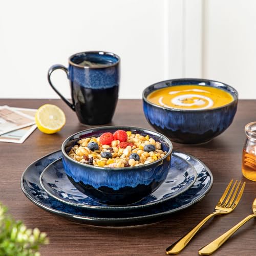 Vancasso Starry 16-Piece Dinnerware Set for 4 Blue Handmade Reactive Glaze