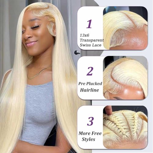 KAFEIER 613 Blonde Lace Frontal Closure 13x6 Transparent HD Swiss Lace Straight Virgin Remy Human Hair - 12 Inch, Variation 613# 13X6 Closure ST