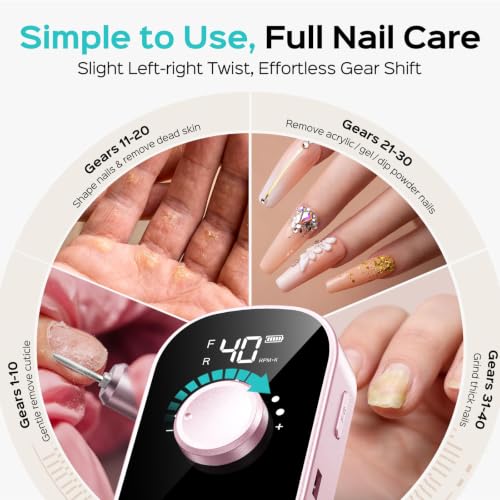 COSLUS E51 Pink Professional Nail Drill - Electric Manicure File, 40,000 RPM