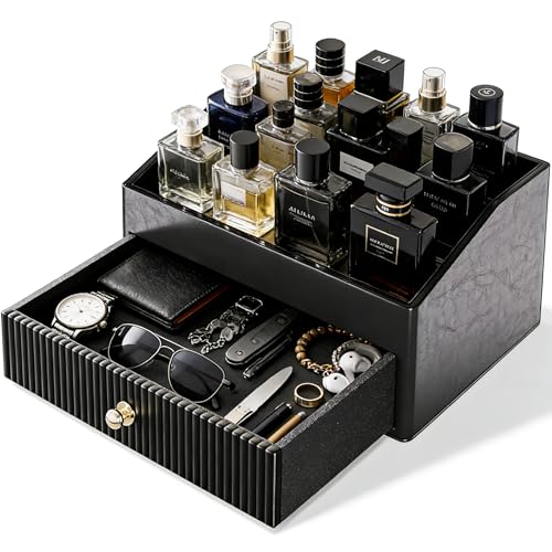 Men's Cologne Organizer Stand - 2 Layers Black Perfume Display & Storage