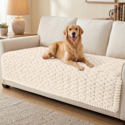 Smiry Pet Couch Cover Cream 43x82.7 Inches Non Slip Fuzzy Sofa Protector