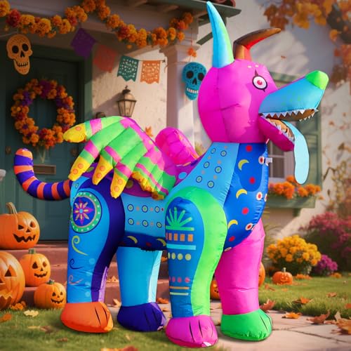 Halloween Inflatable Alebrije Dog Decoration with LEDs - Día de los Muertos Yard & Garden Decor - Variation of Alebrije Dog