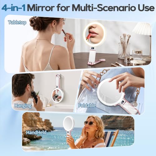 30X Travel Magnifying Vanity Mirror with Light & Phone Holder - Rosegold