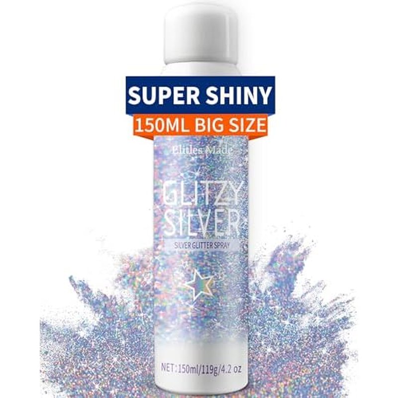 Hair Glitter, 2PCS Body Glitter Spray Glitter Hairspray for Kids Women, Long-Lasting Quick-Drying Holographic Glitter Spray for Hair and 8.4 Fl OZ (Holo Silver+ Holo Pink)