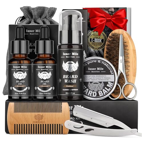 Comfy Mate Sandalwood Beard Grooming Kit for Men - Wash, Balm, Brush & Comb