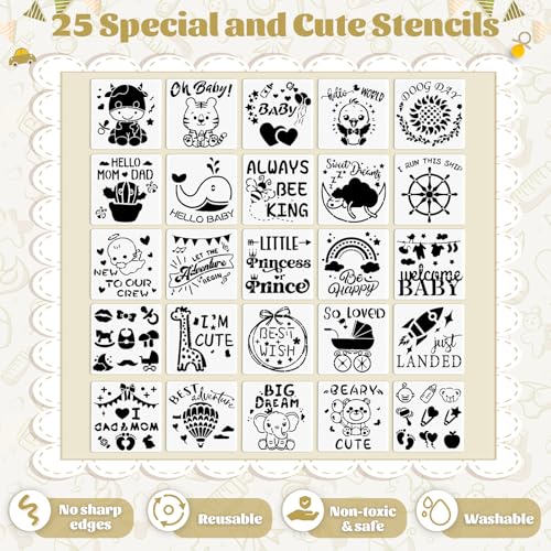 Pydeeirom Classic Kraft Baby Shower Decorating Kit – 201 Pcs including Bibs, Bodysuits, Signs, Stencils & Accessories