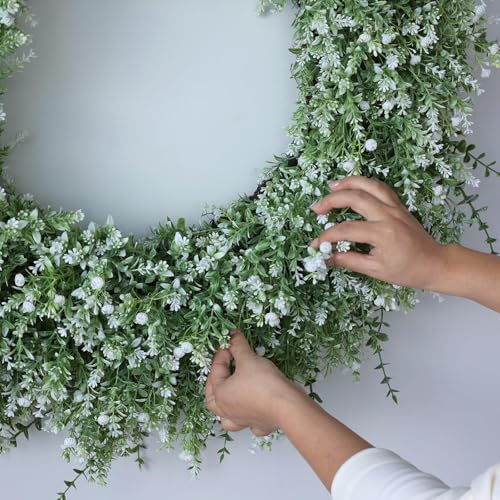 FOTEEWL 32-Inch Artificial Eucalyptus Wreath for Front Door Decor - White-Green, Full & Lifelike