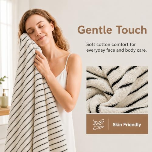 Black & Ivory Cotton Bath Towel Set - 8 Pack, Soft & Absorbent