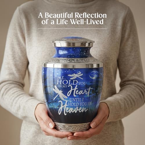 STONLIF Large Adult Starry Night Cremation Urn with Engraved Quote – Celestial Aluminum Memorial for Human Ashes