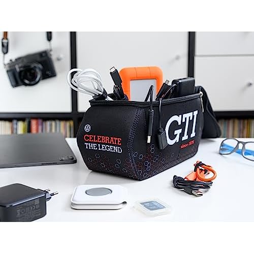 BRISA VW Collection - Volkswagen Neoprene Universal Makeup Cosmetics Toiletry Travel Pharmacy Bag in GTI Design (Hexagon/Black/Large)