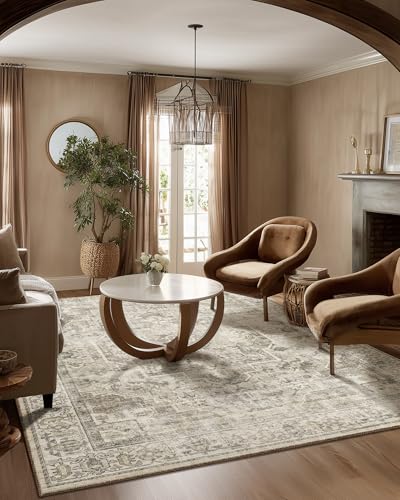Palohom 5' x 7' Brown & Cream Washable Vintage Area Rug - Non-Slip, Soft, Stain-Resistant for Living Room & Bedroom