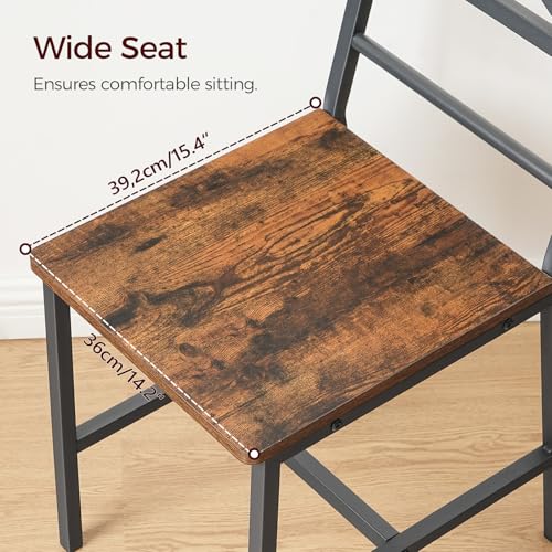 Rustic Brown Dining Chair Set of 2 - Farmhouse Kitchen Chairs with Metal Frame
