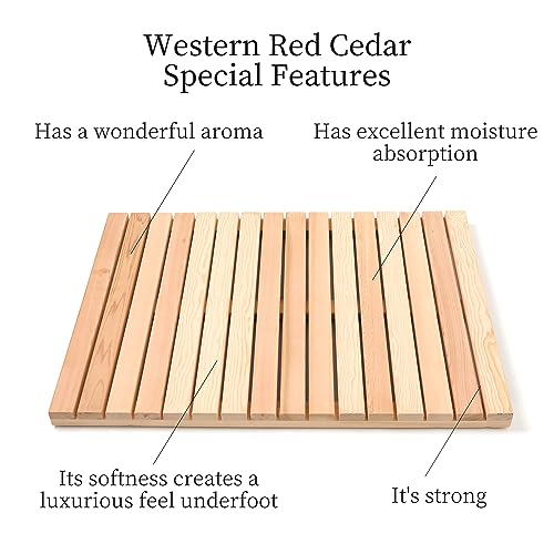 Bingaai Cedar Wood Shower Mat 31.5 x 23.6 in Non-Slip Bathroom Floor Rug