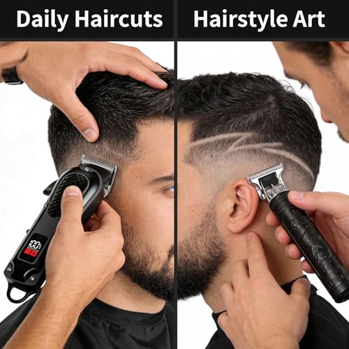 WAIKIL Professional Hair Clippers for Men & Beard Trimmer Set,Cordless Barber Clippers with T-Blade Outliner,LED Display,8 Guide Combs,Rechargeable Grooming Kit for Home & Barbershop
