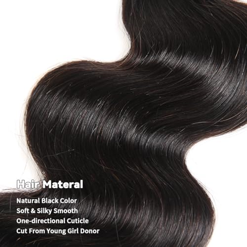 Black 28 Inch Raw Human Hair Body Wave Bundles - Virgin Indian Silky Soft Tangle-Free