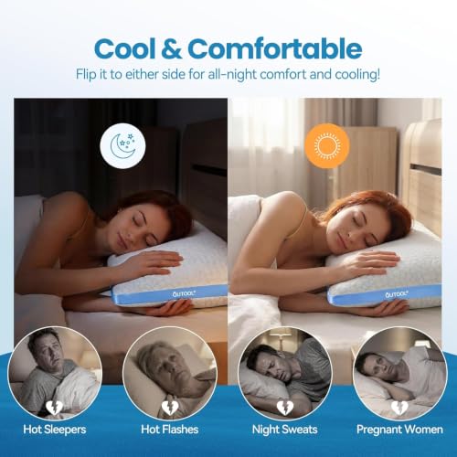 Blue Double Sided Cooling Pillow Set of 2 Queen Size - Adjustable Gel Memory Foam for Hot Sleepers
