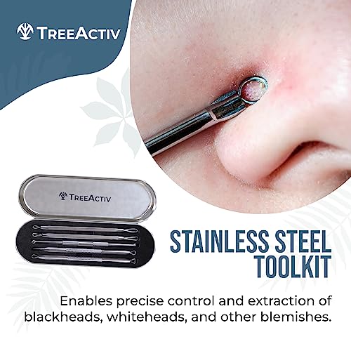 TreeActiv Pimple Popper Tool Kit with Face Wash and Acne Patches, Professional Blackhead Milia Remover Tools Facial Kit, Stainless Steel Blackhead Extractor Tool, Blemish Blackhead & Whitehead Pimple