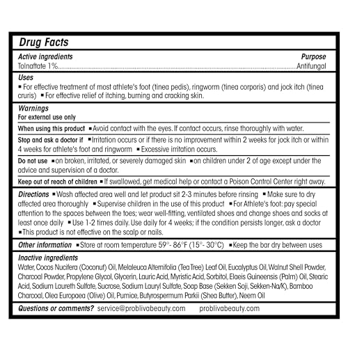 ProBliva Antifungal Soap Bar 4 Bars with Tea Tree Oil & Charcoal – Maximum Strength for Athlete’s Foot & Jock Itch