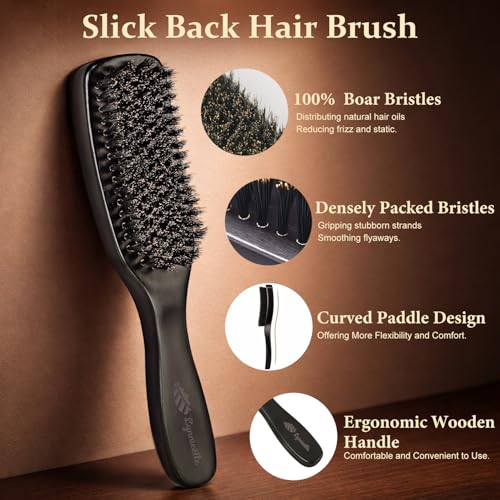 Boar Bristle Hair Brush for Shine, Volume & Frizz Control - Natural Hair Care