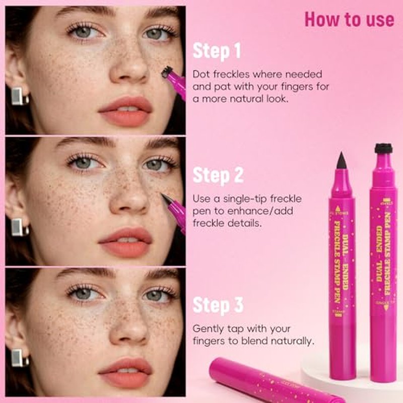 2 in 1 Freckle Stamp Pen Waterproof for Natural Lifelike Faux Freckle Stamp Long Lasting Quick Dry Magic Fake Freckles Stain Marker Pen for Sunkissed Makeup 01#Light Brown