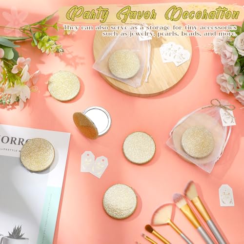 60 Champagne Compact Magnifying Mirrors Gift Set with Thank You Cards & Rope - Bridal & Wedding Party Favors