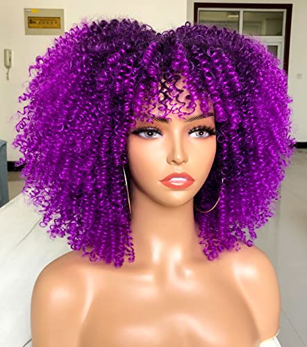 CURLCRAZY Short Kinky Curly Afro Wig with Bangs for Black Women - Variation 51F