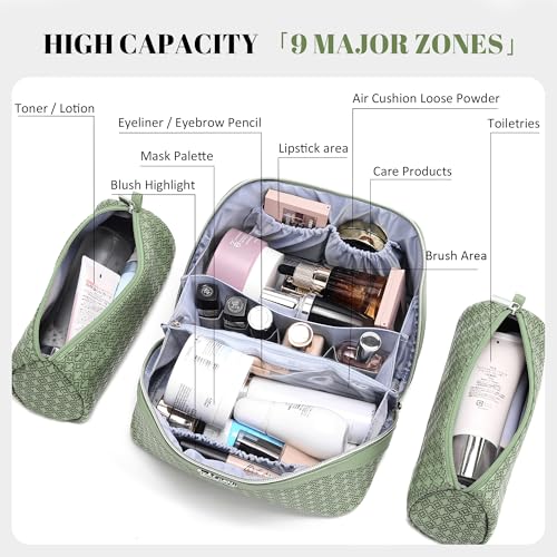 M-01 Green Travel Makeup Bag for Women with Removable Pouches - Lucky Four Leaf Clover Cosmetic Organizer