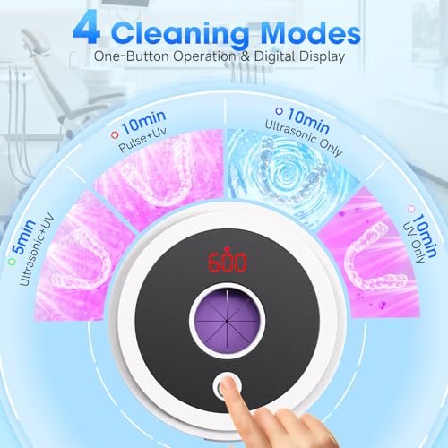 Ultrasonic Retainer Cleaner Machine 45kHz with UV & 4 Modes - Portable Dental & Jewelry Cleaner