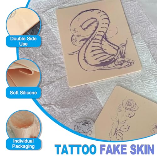 Fake Tattoo Skin Practice Kit 20pcs 3mm Thickness Double-Sided Silicone for Beginners & Artists