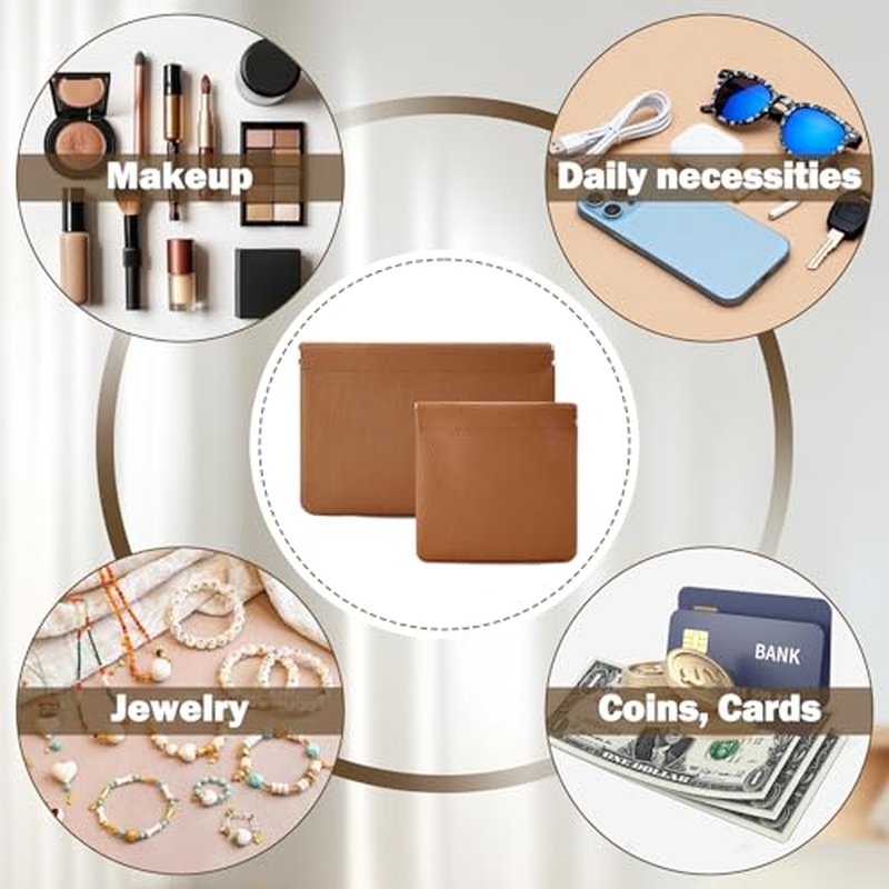 2 PCS Small Makeup Bag for Purse,Premium Small Makeup Pouch Purse,Mini Cosmetic Bag for Travel,Portable Travel Pouch with Quick Access Design,Neutral,elegant and stylish (Brown)