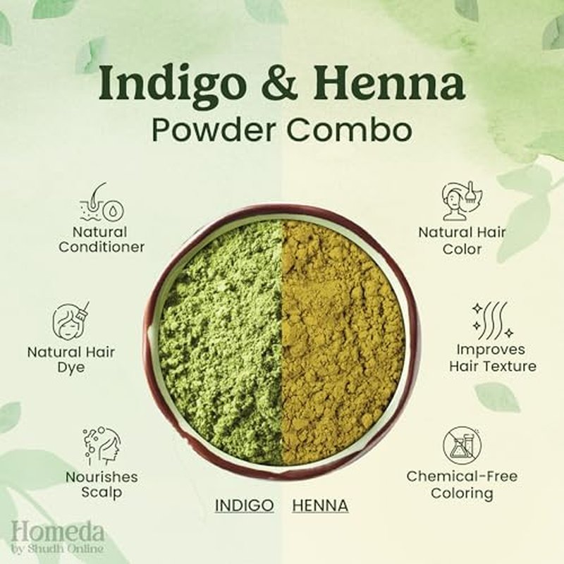 Indigo Powder Organic and Black Henna Powder for Hair Combo (7oz - 3.5oz each) - Natural Henna Indigo For Hair Dye - Black Hair Color (200g)