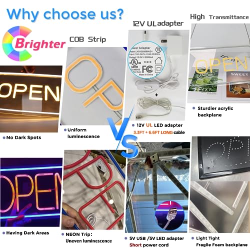Yellow White Horizontal LED Open Sign 23x12 Inch - Bright Business Signage