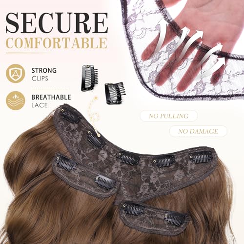 Clip-In Hair Extensions 20 Inch Wavy Brown Synthetic Hair - Chestnut Brown