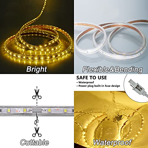 150ft Waterproof Outdoor Rope Lights - Warm White LED Strip, Cuttable & Connectable