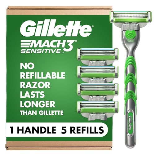 Gillette Mach3 Sensitive Men’s Razor Kit with 1 Handle and 5 Blade Refills