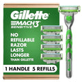 Gillette Mach3 Sensitive Men’s Razor Kit with 1 Handle and 5 Blade Refills