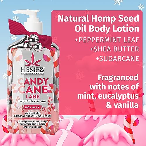 Hempz Limited Edition Peppermint Candy Cane Herbal Body Lotion Moisturizer (17 Oz) ? Holiday Body Lotion for Women or Men with Dry Skin - Hydrating Moisturizer for Daily Radiance