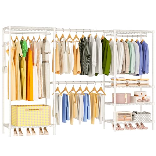 White Heavy Duty Expandable Garment Rack 4 Tiers - Portable & Sturdy