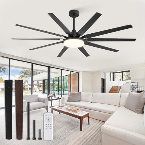72 Inch Ceiling Fan with Lights and Remote Control - Black, Large Space, 32W LED