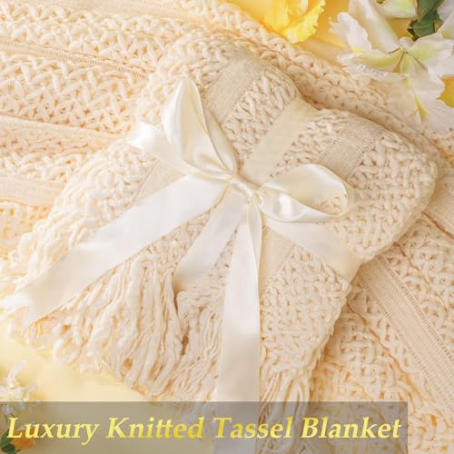 LIMSUKMF Beige Self Care Gift Basket with Knitted Throw - Cozy Home Spa Set