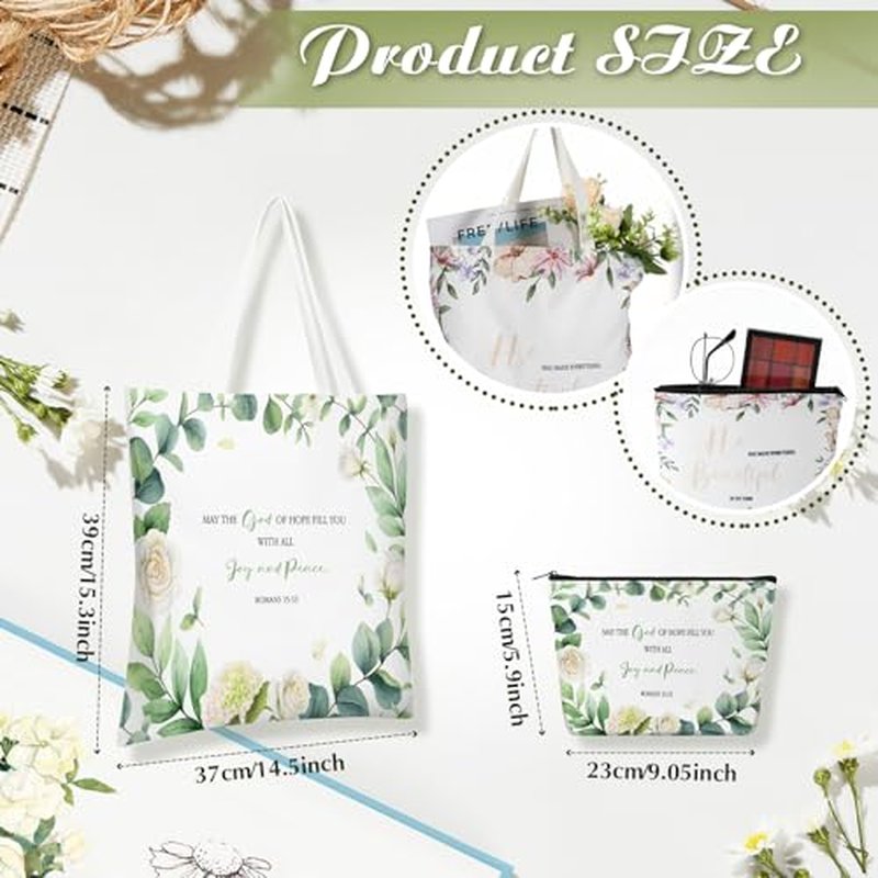 Aliceset 12 Pcs Christian Gift for Women Including 6 Bible Verse Tote Bags 6 Inspirational Makeup Bags with Zipper Religious Motivational Christian Gifts for Coworkers Church(White,Colorful)