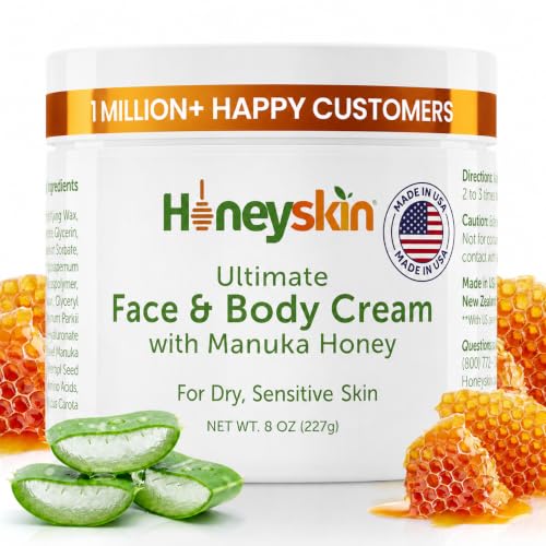 Honeyskin Organic Manuka Honey Face & Body Moisturizer 8oz - Sensitive Skin Hydrating Cream - Original
