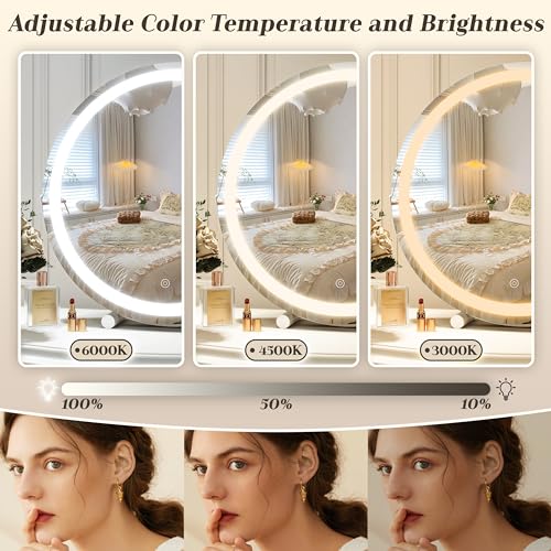ROLOVE Makeup Mirror with Lights, 18 Inch Vanity Mirror with Lights, Lighted Makeup Mirror, Smart Touch Control Round Lighted Vanity Mirror, Tabletop £¦ Desk Mirror, Gifts for Women, Wife, Mom, Girls